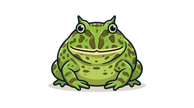 Cute Green Pacman Frog Cartoon Illustration Isolated on White Background