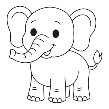Niedliche Elefanten-Cartoon-Umrisse, handgezeichnete Linienkunst-Illustration, Doodle-Kunst-Malvorlage f&uuml;r Kinder