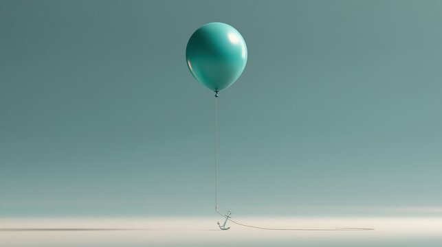 A small glass anchor resting on a pale surface in a clean minimal 3D render on a calm neutral backdrop with a single cyan highlight and copy space