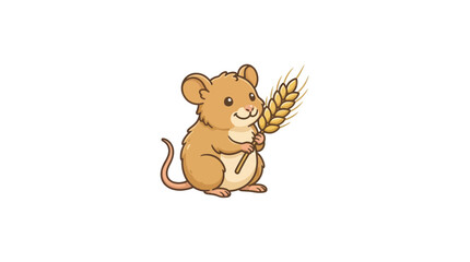 Fototapeta premium Cute Cartoon Mouse Holding a Wheat Ear Isolated Vector Illustration