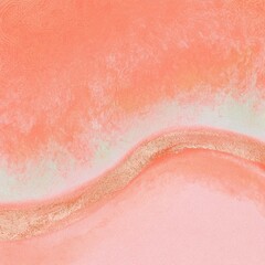 Fototapeta premium 우아한 골드 라인과 전통 문양이 어우러진 핑크빛 수채화 배경 Elegant pink watercolor background with gold lines and traditional