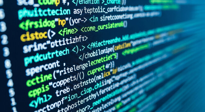 Close up view of computer code on screen