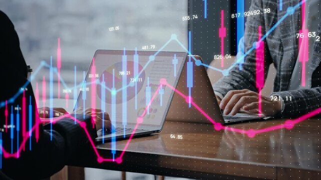 People conversing and financial technology. Stock investment, asset management, stock prices, the economy, charts, fintech, FX, and consultation.