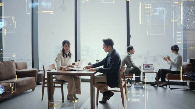 ビジネスパーソンのグループとネットワーク。ビジネス、DX、会議、システム、人材、企業、コネクション