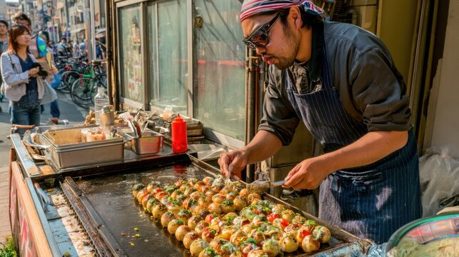 Street food vendor cooking