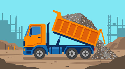 Dump Truck Carrying Gravel Vector Illustration © Bima