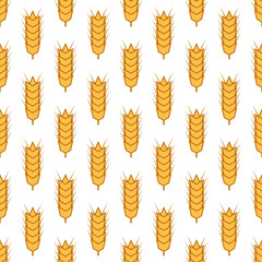 Fototapeta premium Vector Seamless Pattern with Agriculture Wheat and Cereal Ears on White Background. Organic Wheat, Rice Ear Design Template. Bread, Beer Packaging, Farming, Organic Food Concepts