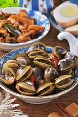 Fototapeta premium Marinated river clam, Taiwan food appetizer