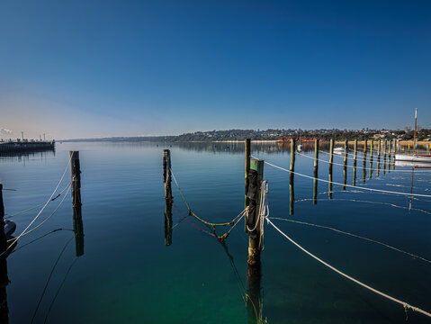 Pilings And Ropes Lead To Deserted Anchorage