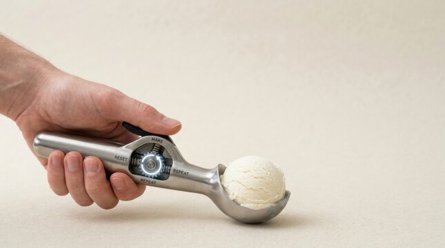 Person holding an ice cream scoop visualizing business scalability as producing reliable output from a simple mechanism