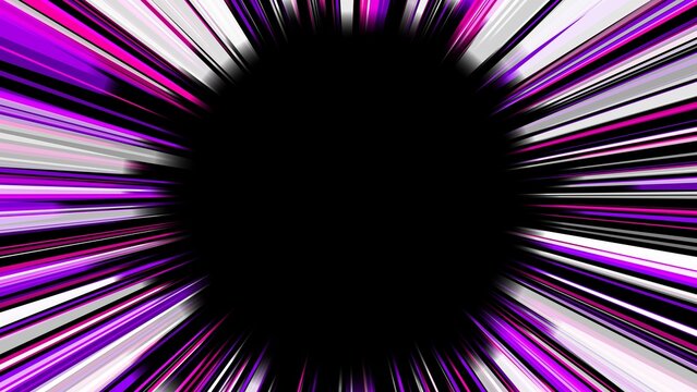 Abstract purple and black hyperspace motion background with light streaks