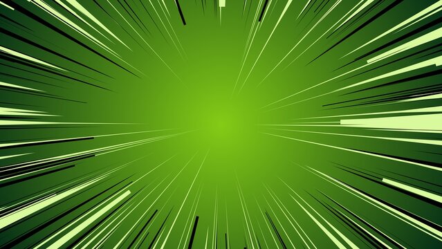 Abstract green manga speed lines background representing fast movement and dynamic energy focus