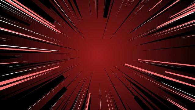 Abstract Red and Black Comic Book Zoom Background with Radial Speed Lines