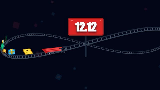 1212 Ecommerce Sale Animation with Shopping Items on Infinity Roller Coaster Track