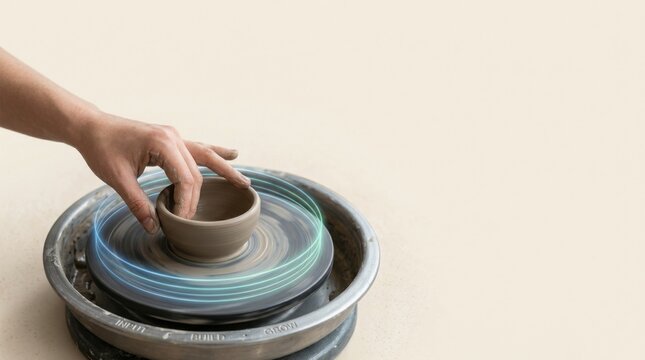 Person shaping clay on pottery wheel to illustrate sustainable business growth via repeated useful input process