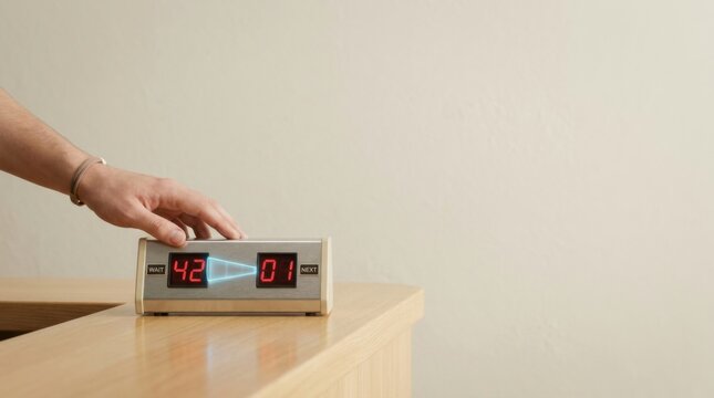 Person advancing a clock to illustrate customer waiting time reduction between request and service fulfillment