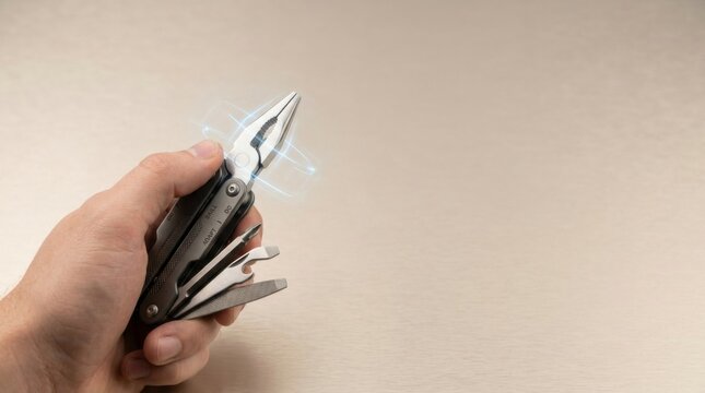 Hand holding multi-tool to represent flexible workforce adapting quickly to diverse business needs and challenges