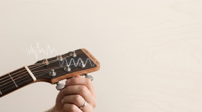 Person tuning guitar headstock to illustrate customer feedback as external signals refining product experience over time