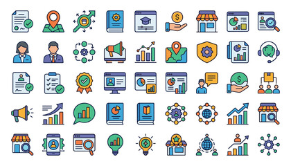 Naklejka premium Business Marketing and Digital Commerce Colorful Icon Set
