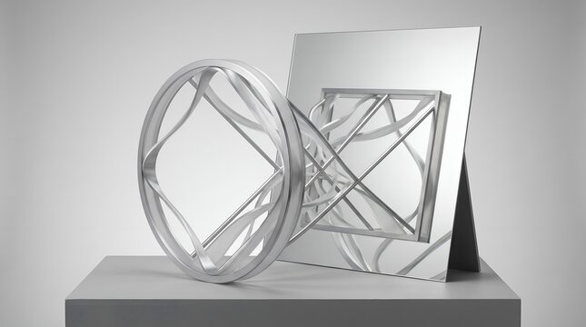 Visual perception and reality concept featuring geometric optical illusion of circle reflecting as square