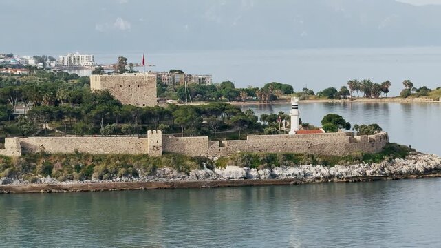 Kusadasi Castle and Lighthouse on Aegean Sea Coast Turkey