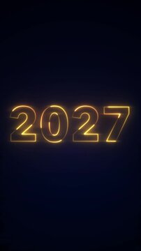 Glowing neon 2027 numbers illuminated with gold lighting on a dark background