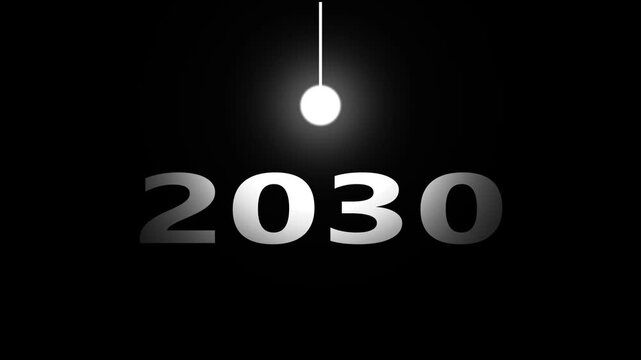Future 2030 year displayed with pendulum motion on black background.