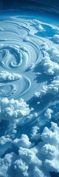 Surreal Swirling Cloud Formations Over Deep Blue Atmosphere