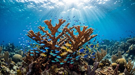 Los roques vibrant coral reef and tropical fish in clear water © Almasa 