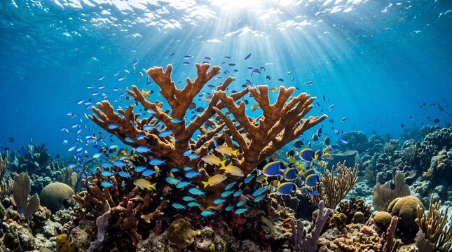 Los roques vibrant coral reef and tropical fish in clear water