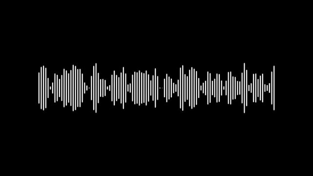 White sound wave equalizer on a black background representing audio visualization and digital sound frequencies in a minimalist style Keywords: sound, wave, equalizer, audio, visualization, white