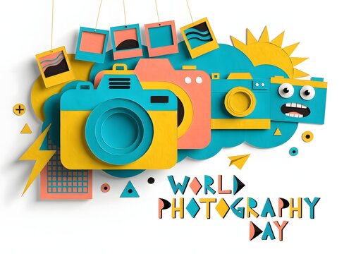 World photography day colorful paper art.