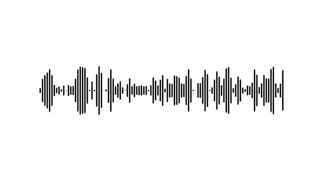 Black and white sound wave equalizer on a white background illustrating audio visualization and digital sound frequencies in a clean, simple Keywords: sound, wave, equalizer, audio, visualization