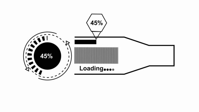 Futuristic loading bar interface with circular progress indicator and percentage display on a white background.