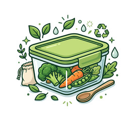 Fototapeta premium Healthy meal container with fresh vegetables and spoon