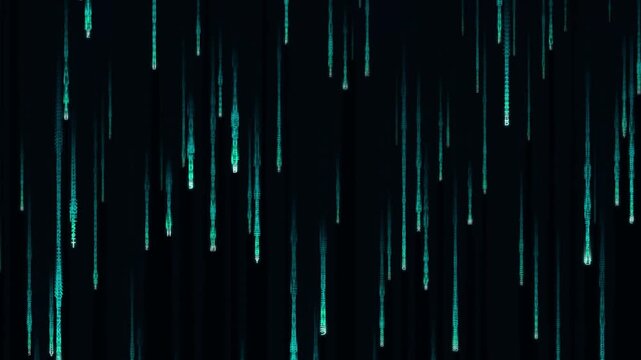 Cyan matrix code rain background, glowing digital data trail stream loop, cyber security hacker code 4k
