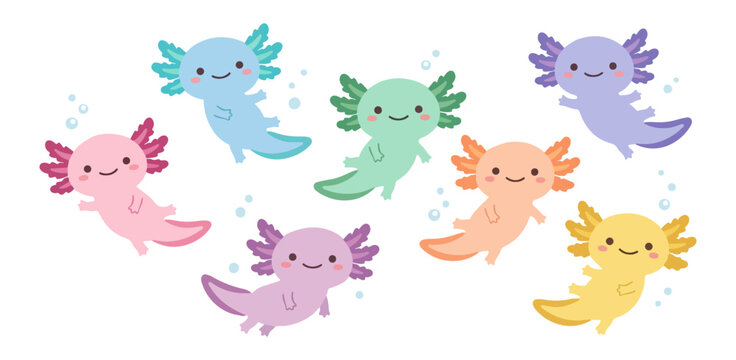 cute little axolotl cartoon set