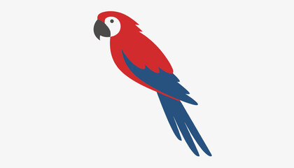 Obraz premium Minimalist vector illustration of a red and blue scarlet macaw parrot in profile against a light gray background.