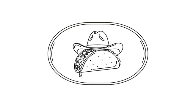 Taco Cowboy Hat Emblem Outline Icon Vector Illustration