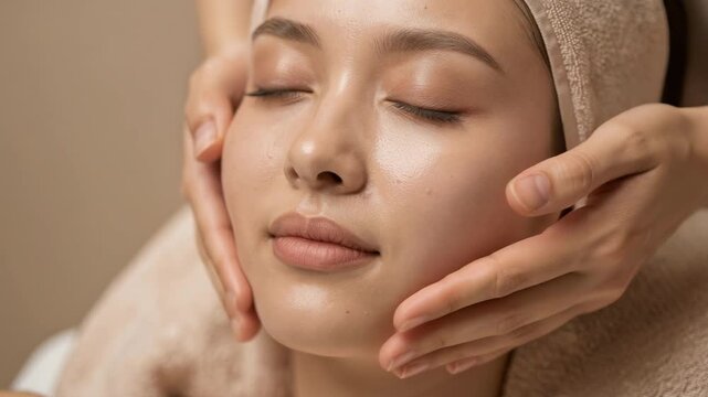 Relaxing facial treatment rejuvenates skin with gentle touch for glowing healthy complexion spa beauty care
