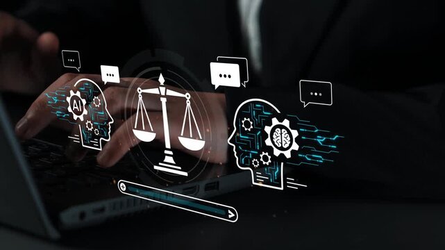 Conceptual Image of Legal Technology Representing Artificial Intelligence and Justice with Symbols of Scales, Brain, and Digital Communication. Entropy.