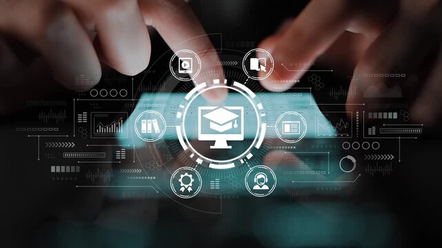 Futuristic Education Concept with Digital Icons Representing Online Learning and Technology for Academic Growth and Development in Modern Society. Entropy.