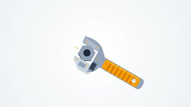 Animation of an adjustable wrench loosening a metal nut