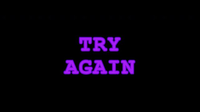 3D neon purple Try Again bubble typography animation on black