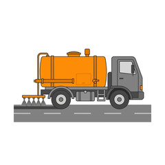 Fototapeta premium Street Sweeper Truck Cleaning City Roads And Pavement Service
