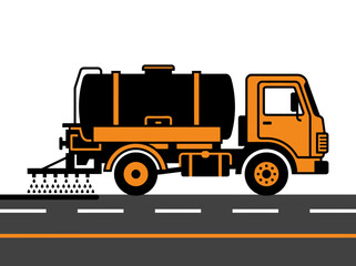 Naklejka premium Street Sweeper Truck Spraying Liquid On Roadway For Cleaning And Maintenance