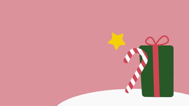 Cute Merry Christmas Backdrop Motion Graphic. Christmas greeting background with gift boxes and stylized pine trees on pink background.