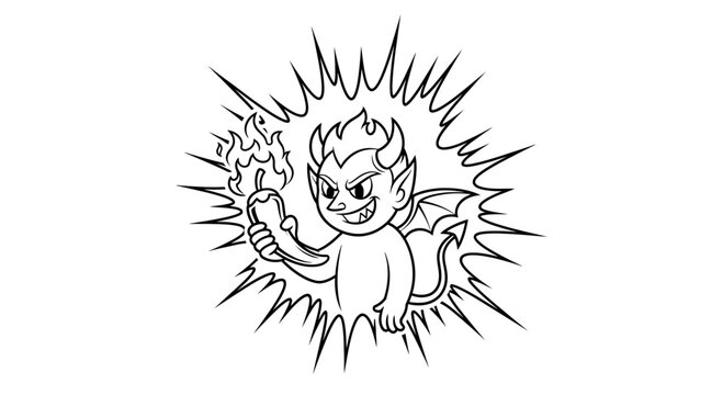smiling cartoon devil with fire