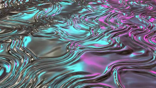 Abstract Liquid Metal Surface With Vibrant Neon Purple And Cyan Reflections Background