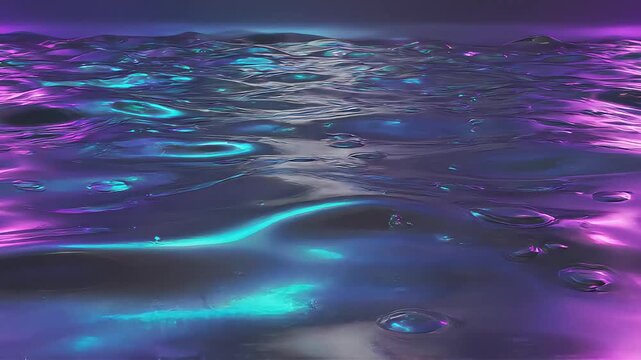 Abstract Liquid Surface With Glowing Neon Purple And Cyan Light Reflection Background